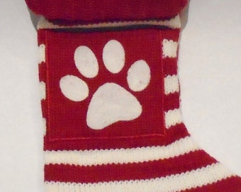 Dog/Puppy Christmas Sweater Stocking  with Paw Print on Front Pocket, Brand New with Tags