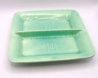 Vintage Mid-Century Modern Stangl Pottery Green Divided Serving Dish Made in USA