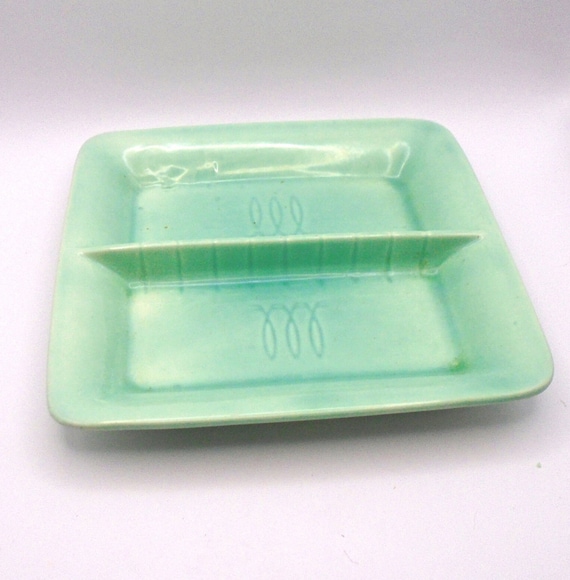 Vintage Mid-Century Modern Stangl Pottery Green Divided Serving Dish Made in USA