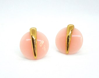 Vintage Trifari PinkThermoset and Goldtone Clip-On Earrings