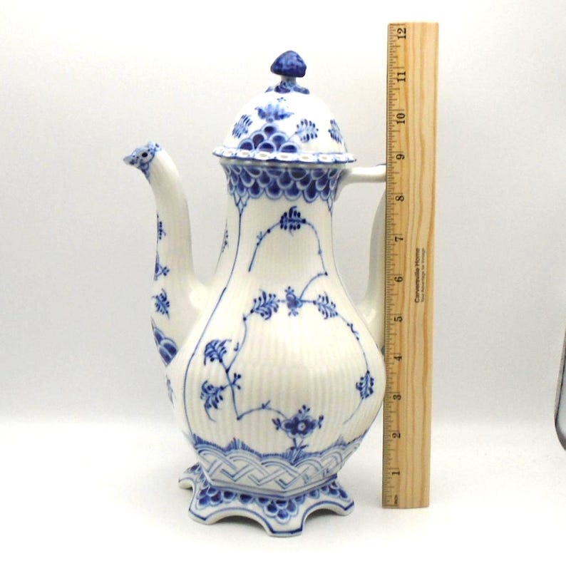 Vintage Royal Copenhagen Blue Fluted Full Lace Coffee Pot - Thumbnail 3