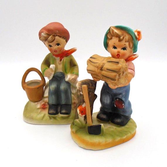 Vintage 1950's Arnart Hummel-Style Figurines: "Picnic Time" and "Little Woodcutter"