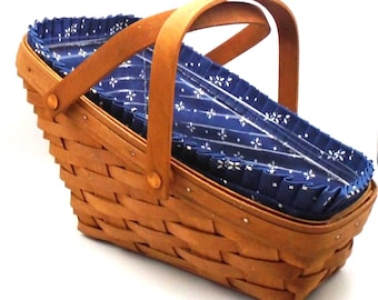 Vintage Hand Woven Longaberger "Vegetable Basket" with Fabric Liner, and Plastic Protector, Made in USA, Rare Find, Circa 1989