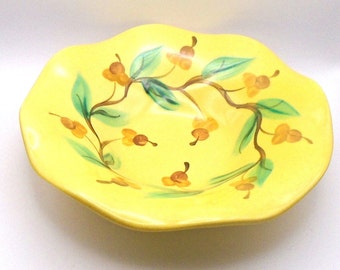 Vintage Gail Pittman Pottery Hand Painted Yellow Fluted Bowl Sienna Pattern Collection