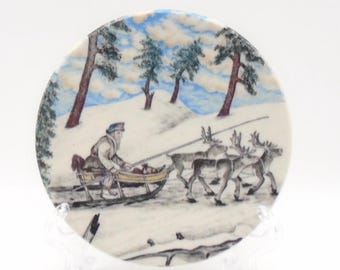 Arabia Finland  Plate, #26 from the Alariesto Mini-Plate Series Designed by Andreas Alariesto, "Arabia Finland Reindeer Team Plate"