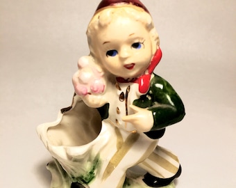 Vintage 1950's "Walking Pixie with Bouquet" Planter or Trinket Holder