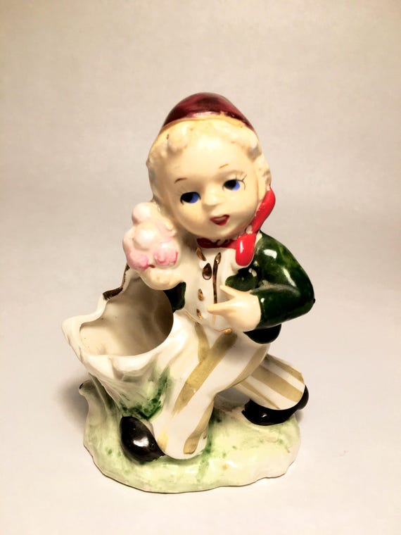 Vintage 1950's "Walking Pixie with Bouquet" Planter or Trinket Holder