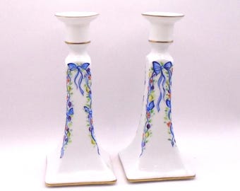Vintage Limoges France Porcelain Candle Holders, 6-3/4" Tall, Made in France