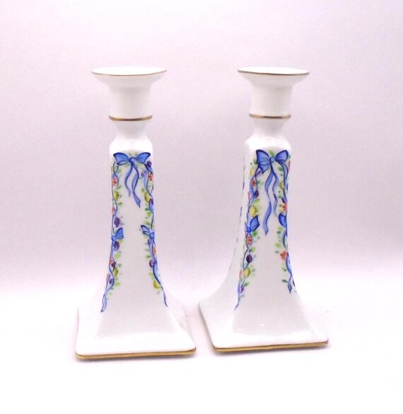 Vintage Limoges France Porcelain Candle Holders, 6-3/4" Tall, Made in France