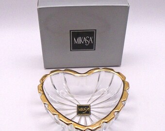 Vintage Mikasa Romantic Gold Heart Dish with Gilded Edge and Original Box