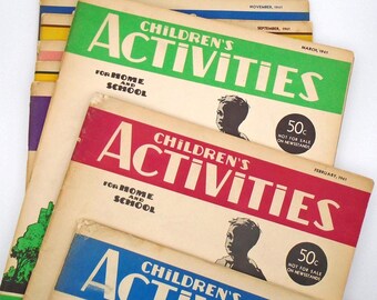 Eight Vintage 1941 issues of "Children's Activities" For Home and School Magazines from Child Training Association, Inc., Chicago, Illinois