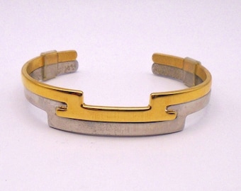 Vintage Avon Interlocking Puzzle Cuff Bracelet  Gold and Silver Tone