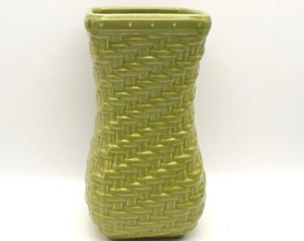 Vintage Longaberger Pottery Vase: Woven Reflections Sage Green, USA Made