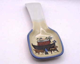 Vintage Otagiri Carol Endres Stoneware Noah's Ark Pattern Spoon Rest/Holder, Made in Japan