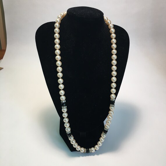 Vintage Faux Pearl, Black Crystal & Rhinestone Ne… - image 5