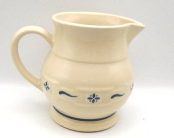 Vintage Longaberger Pottery Woven Traditions Classic Blue Pattern Pitcher 5-3/4", 1-Quart Capacity, Made in USA