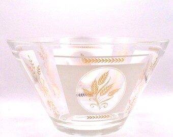 Vintage Mid-Century Modern Large Serving Bowl, Golden Wheat Pattern, Retro Atlas Glassware