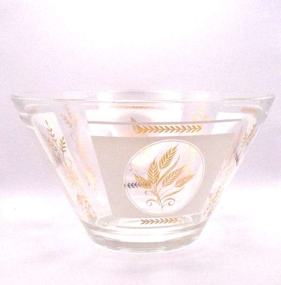 Vintage Mid-Century Modern Large Serving Bowl, Golden Wheat Pattern, Retro Atlas Glassware
