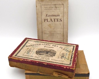 Early 1900-20's Photographic Eastman/Hammer Dry Plates, 3 1/2" x 5 1/2", Over 30 exposed glass negatives with various images.