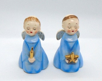 Vintage Young Angel Monks Holding Candle and Star Figurines from Japan