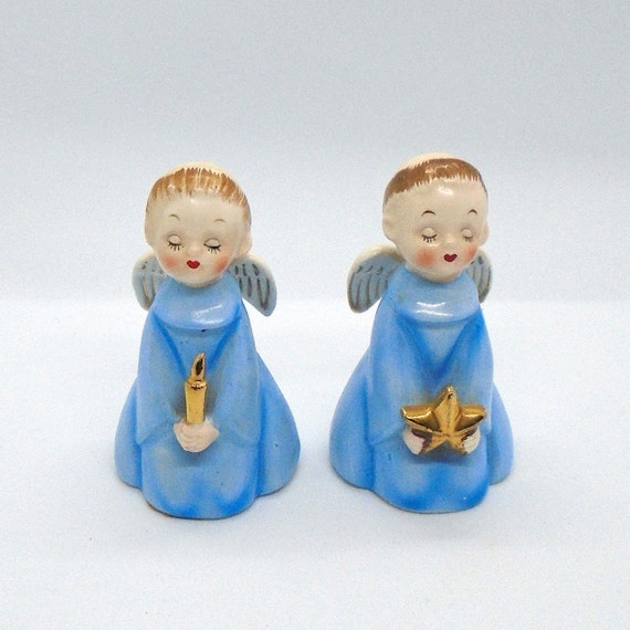 Vintage Young Angel Monks Holding Candle and Star Figurines from Japan