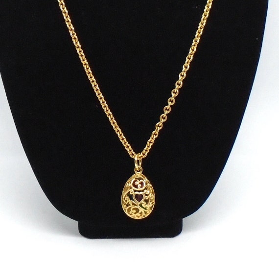 Vintage Kenneth Jay Lane (KJL) Goldtone Necklace with Egg Shaped Pendant with Colored Stones