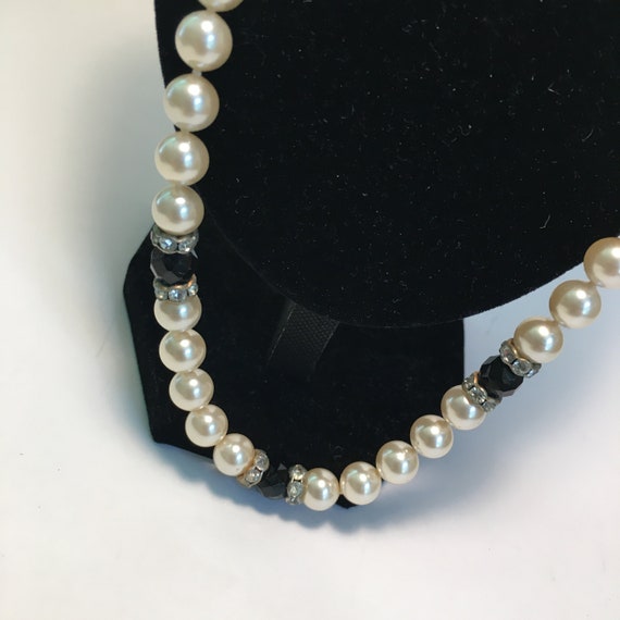 Vintage Faux Pearl, Black Crystal & Rhinestone Ne… - image 6