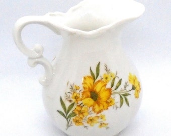 Vintage Yellow Floral Design Ironstone Pitcher From Inarco Japan