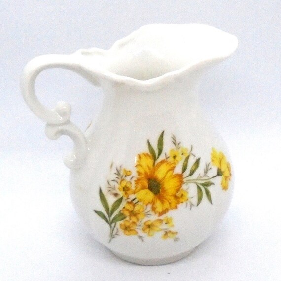 Vintage Yellow Floral Design Ironstone Pitcher From Inarco Japan