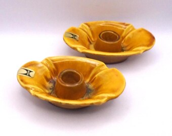 Vintage Mid-Century Modern Haeger Pottery Tapered Candle Holder Set, #3004, Made in USA, New with Original Stickers