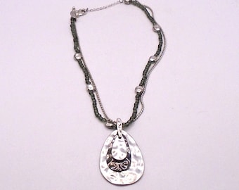 Vintage Laura Ashley Layered Hammered Silver Design Necklace, 16-19" Adjustable Length