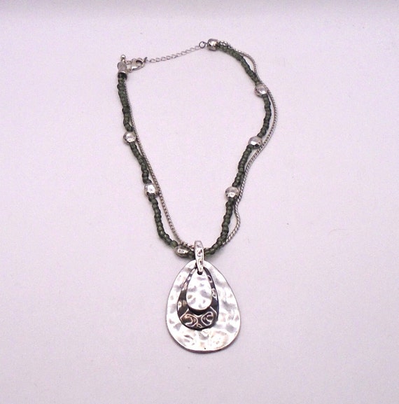 Vintage Laura Ashley Layered Hammered Silver Design Necklace, 16-19" Adjustable Length