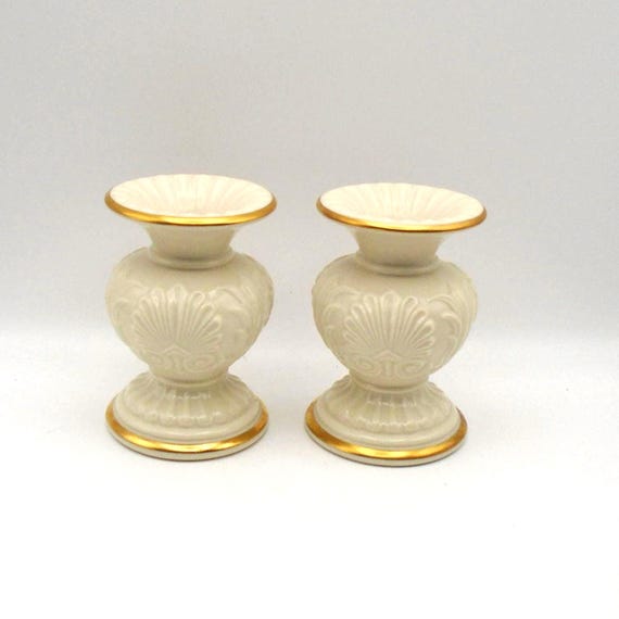 Vintage Lenox Athenian Collection Porcelain Candlestick Holders, 4" Tall, Made in USA, Discontinued Pattern