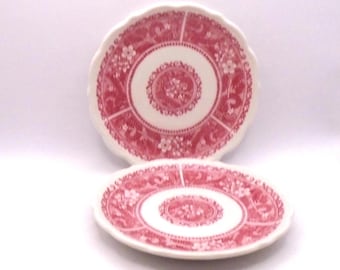 Vintage Syracuse China "Strawberry Hill Pink" Floral Pattern Dessert/Pie Plates, Set of 2 -- Restaurant /Hotel/Rail Car Ware, Made USA