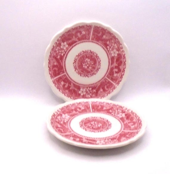 Vintage Syracuse China Dessert Plates: Strawberry Hill Pink Floral, Set of 2