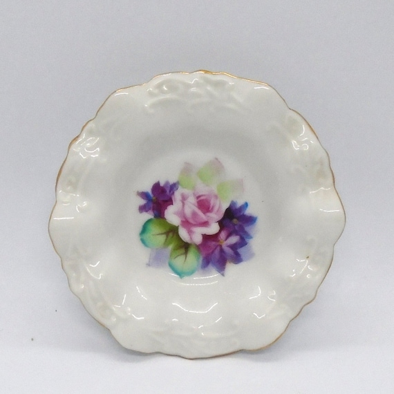 Vintage Lefton Hand Painted Ceramic Trinket Dish Rose Pattern 4672