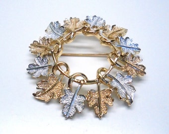 Vintage Sarah Coventry, Silver and Goldtone Leaves Wreath Brooch