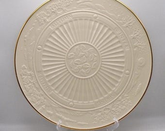 Vintage Lenox 4 Seasons 14" Round Serving Platter, Embossed Ivory with Gold Trim, Made in USA, Rare Find, Collectible Platter