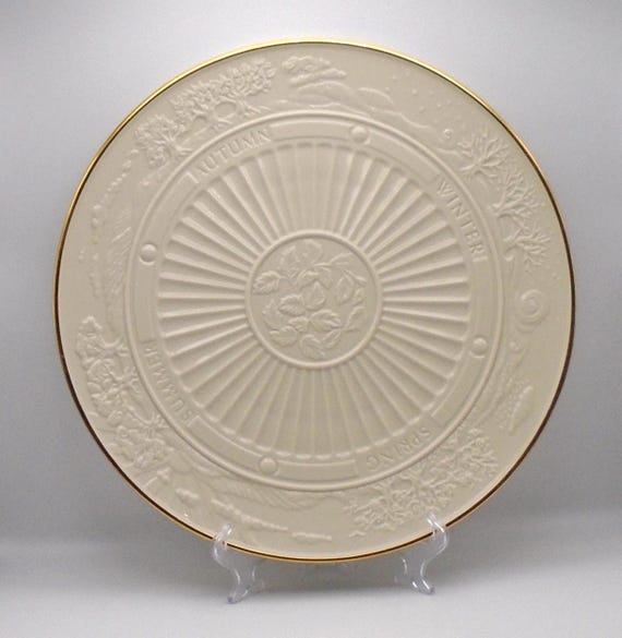 Vintage Lenox Four Seasons Platter: Embossed Ivory, Gold Trim, Made in USA