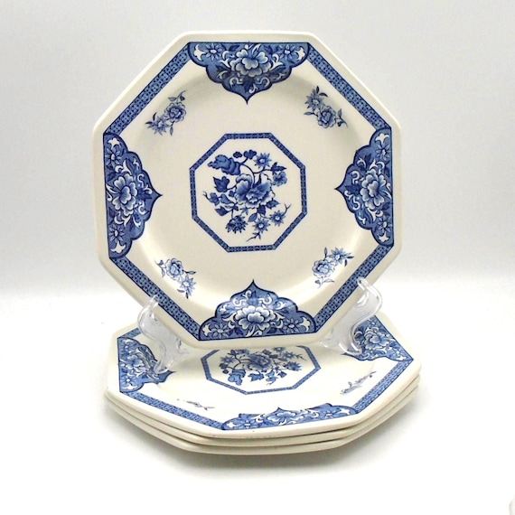 Vintage Royal Staffordshire Luncheon Plates, Old Pekin Blue Ironstone, Set of 4