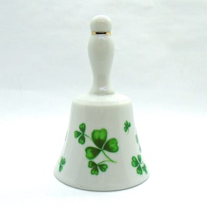 Vintage Lefton Porcelain Green Shamrocks Bell