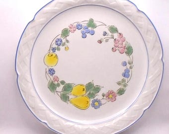 Vintage Vina Fera Durasafe Round Serving Platter 12", Fruits and Flowers, Made in Japan