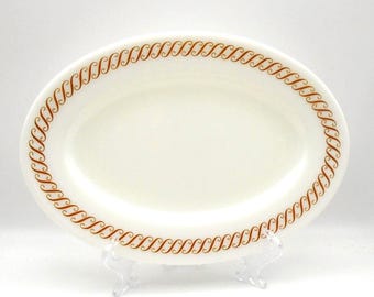 Vintage Pyrex Tableware 793 "Copper S" Scroll Milk Glass Large Oval 11-1/2 x 8" Serving Platter, Made in USA, Circa 1950's, Rare Find