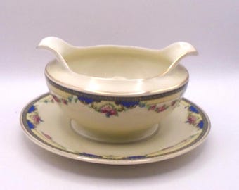 Vintage Nortitake Ivory China Sauce/Gravy Boat with Attached Underplate Heather #7548