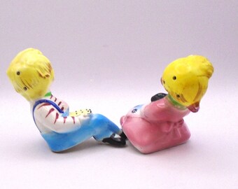 Vintage Kissing Boy and Girl Salt and Pepper Shakers, Made in