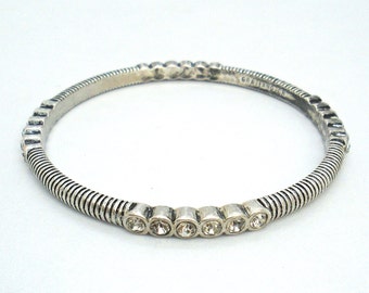 Vintage Graziano Silvertone Rhinestone Bangle Bracelet