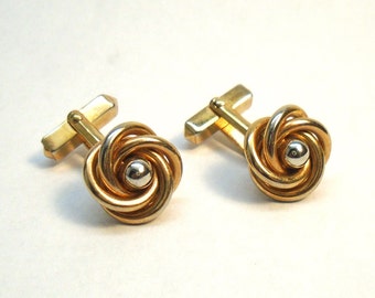 Vintage 1960's "Love Knot" Cuff Links by Swank - Goldtone Knots with center Silver Bead