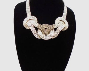 Vintage Vera Wang Silver Tone Chunky Mesh Bib Necklace Signed, Hollywood Regency Style