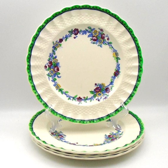 Vintage Copeland Spode "Blue Rambler" Luncheon Plates, Set of 4, Made in England, Discontinued