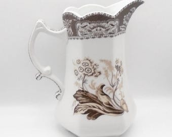 Antique Reflections "Ellana" Porcelain Pitcher, By Godinger & Co. 10" Pitcher Antique Brown and White, 36 Ounce Capacity